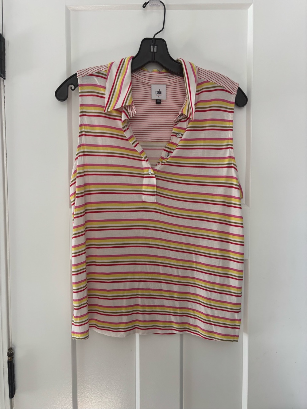 CAbi Sleeveless Striped Polo Top - Pink, Yellow, Cream Tee Up med 6565